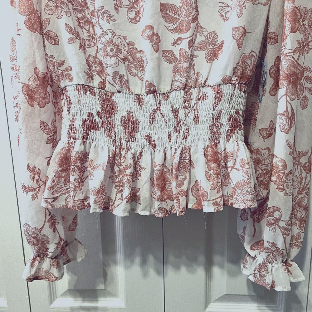 Anthropologie Lulumari-Long Fairy Sleeves-Sheer-Peplum Fitted Waist-V Neck-Med - Picture 11 of 15